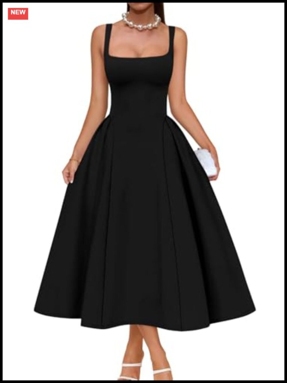 Women's Square Neck Off Shoulder Swing A Line Midi Dress Ruched Party